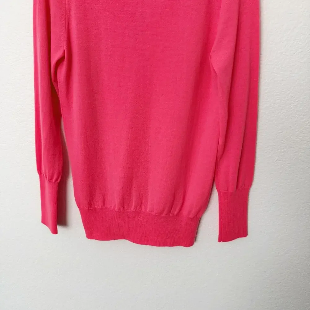 [J. Crew] Bright Pink 100% Merino Wool V-Neck Sweater Lightweight Size Small S